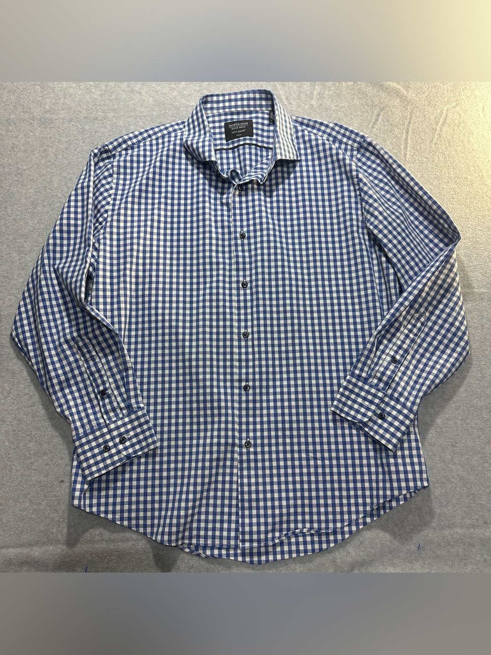 Nordstrom Men’s Shop Tech-Smart Dress Shirt 16.5 32-33 Trim Fit Blue Gingham